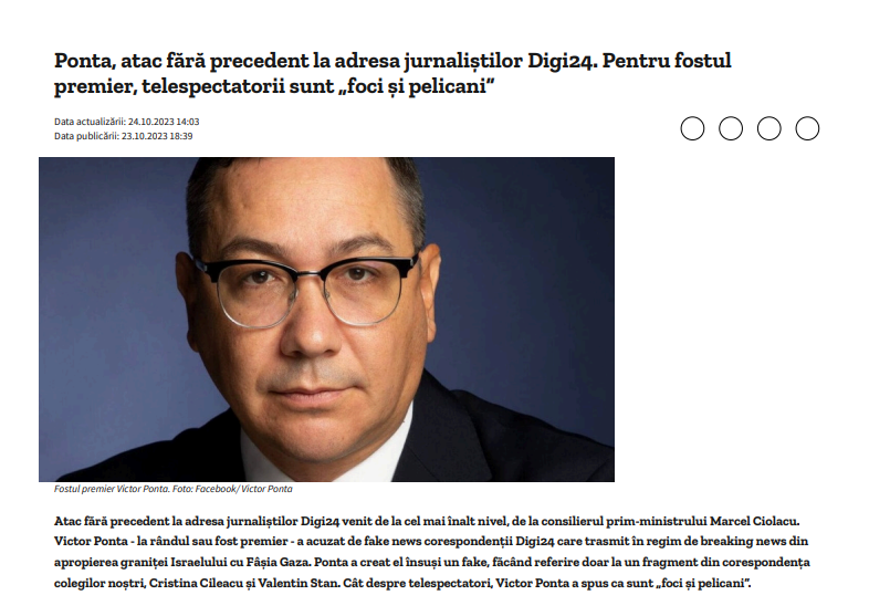 Scandalul Victor Ponta - Cristina Cileacu şi Valentin Stan, reflectat de pagina web a postului Digi24